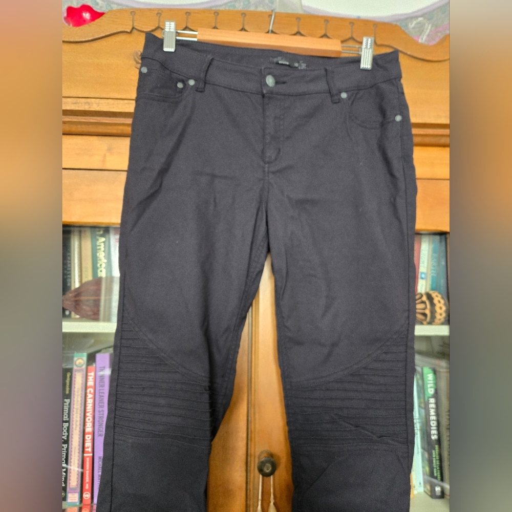 Prana "Brenna" Black Twill Moto Pants, Skinny Leg, Mid-Rise, Size 12 - Picture 3 of 7